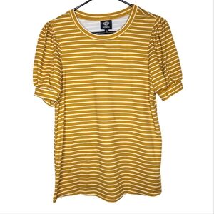 Bobeau Women's Preppy Gold White Striped Short Puffed Sleeve Blouse Size Small